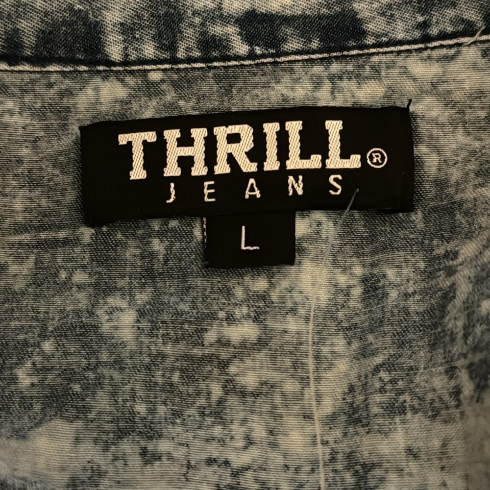 THRILL JEANS Acid Wash Denim Mini Dress Long Sleeve L Vintage Y2K 90’s Festival - Picture 6 of 7